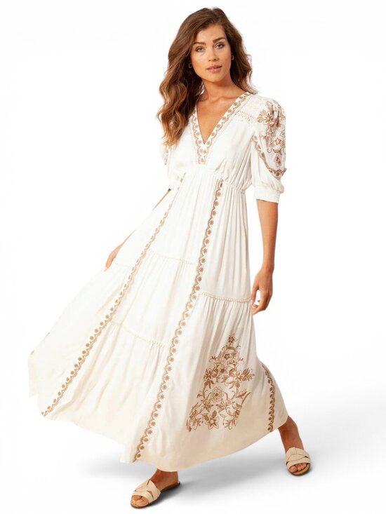 Hale Bob Dresses & Skirts - Hale Bob Stefani Embroidered Maxi Dress in Beige Off White Boho New NWT XS